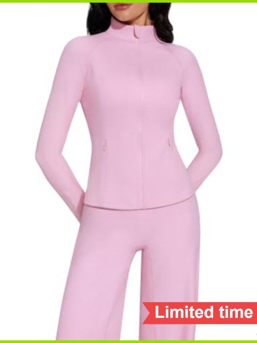 Women's 2-Piece Workout Set Zip-Up Jacket & Wide Leg Yoga Pants, 78% Nylon